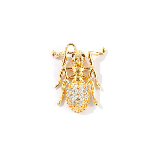 Image de 2 Pcs Breloques Respectueux de la Nature en Laiton Plaqué Or Véritable 18K Halloween Araignée Micro Pave à Zircone Cubique Clair 20mm x 15mm