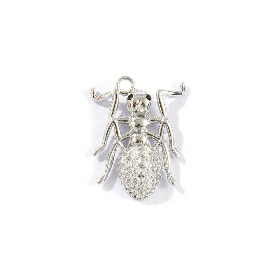 Image de 2 Pcs Breloques Respectueux de la Nature en Laiton Plaqué Platine Véritable Halloween Araignée Micro Pave à Zircone Cubique Clair 20mm x 15mm