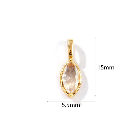 Picture of 2 PCs Eco-friendly Brass Birthstone Charms 18K Real Gold Plated Marquise April Clear Rhinestone 15mm x 5.5mm