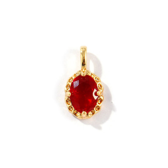 Image de 2 Pcs Breloques Pierres de Naissance Respectueux de la Nature en Laiton Plaqué Or Véritable 18K Ovale janvier à Strass Rouge Vineux 15mm x 8mm
