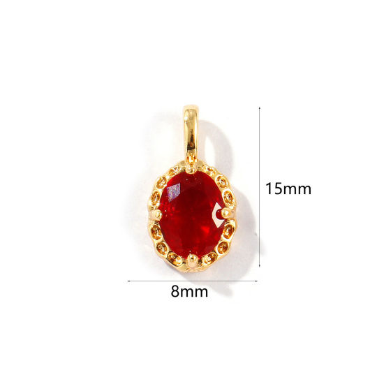 Image de 2 Pcs Breloques Pierres de Naissance Respectueux de la Nature en Laiton Plaqué Or Véritable 18K Ovale janvier à Strass Rouge Vineux 15mm x 8mm