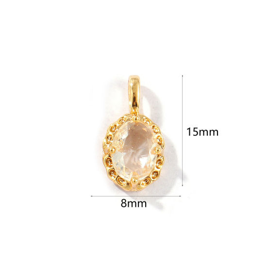 Image de 2 Pcs Breloques Pierres de Naissance Respectueux de la Nature en Laiton Plaqué Or Véritable 18K Ovale avril à Strass Transparent 15mm x 8mm