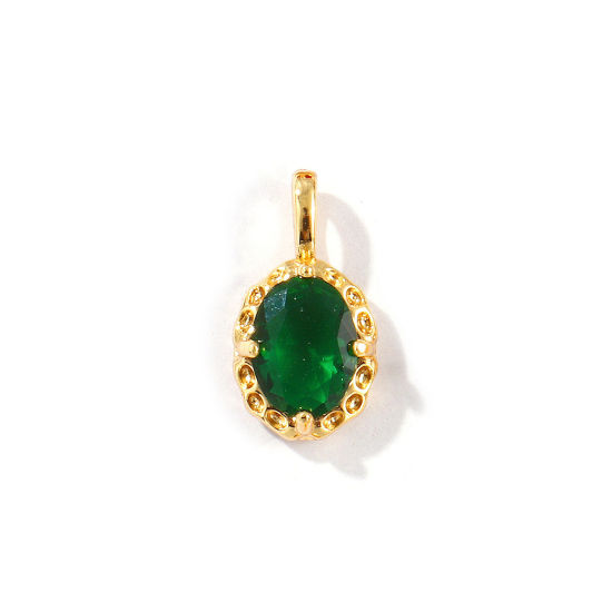 Image de 2 Pcs Breloques Pierres de Naissance Respectueux de la Nature en Laiton Plaqué Or Véritable 18K Ovale mai à Strass Vert 15mm x 8mm