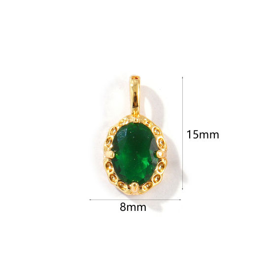 Image de 2 Pcs Breloques Pierres de Naissance Respectueux de la Nature en Laiton Plaqué Or Véritable 18K Ovale mai à Strass Vert 15mm x 8mm