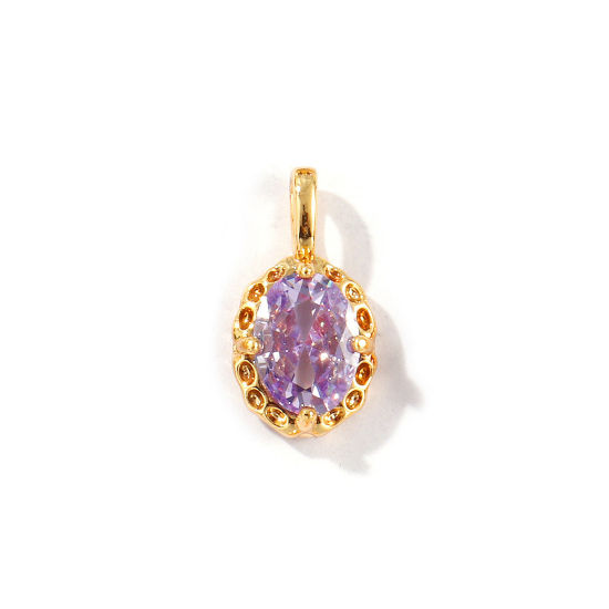 Image de 2 Pcs Breloques Pierres de Naissance Respectueux de la Nature en Laiton Plaqué Or Véritable 18K Ovale juin à Strass Mauve 15mm x 8mm