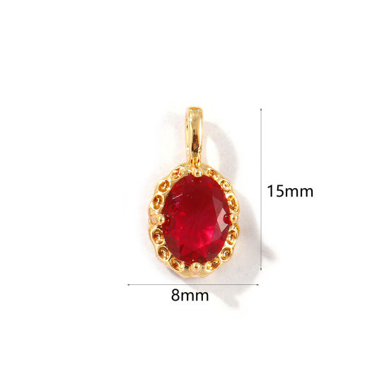Image de 2 Pcs Breloques Pierres de Naissance Respectueux de la Nature en Laiton Plaqué Or Véritable 18K Ovale juillet à Strass Rose 15mm x 8mm