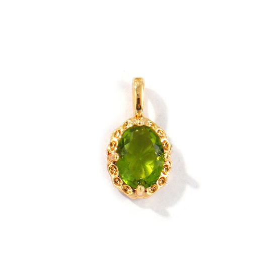 Image de 2 Pcs Breloques Pierres de Naissance Respectueux de la Nature en Laiton Plaqué Or Véritable 18K Ovale août à Strass Olivacé 15mm x 8mm