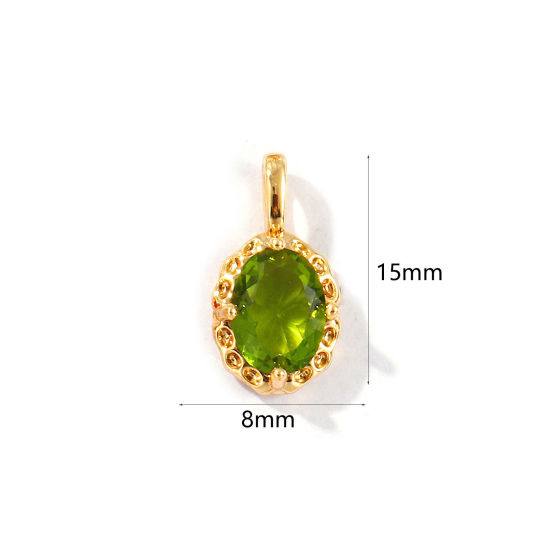 Image de 2 Pcs Breloques Pierres de Naissance Respectueux de la Nature en Laiton Plaqué Or Véritable 18K Ovale août à Strass Olivacé 15mm x 8mm
