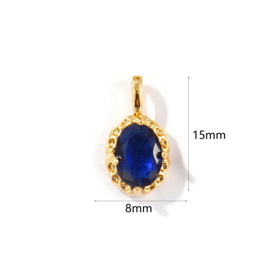 Image de 2 Pcs Breloques Pierres de Naissance Respectueux de la Nature en Laiton Plaqué Or Véritable 18K Ovale septembre à Strass Saphir 15mm x 8mm
