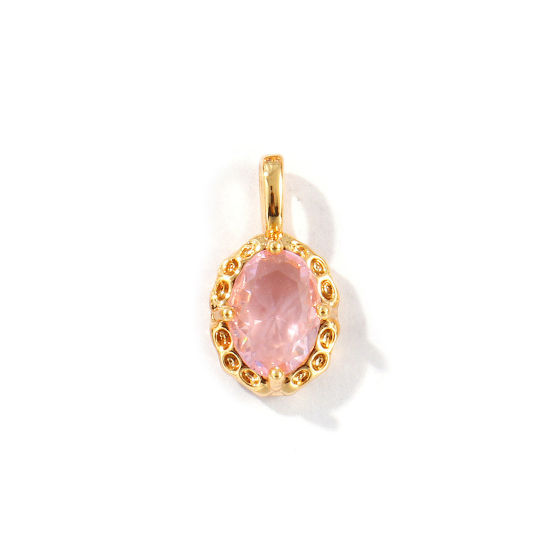 Image de 2 Pcs Breloques Pierres de Naissance Respectueux de la Nature en Laiton Plaqué Or Véritable 18K Ovale octobre à Strass Rose 15mm x 8mm