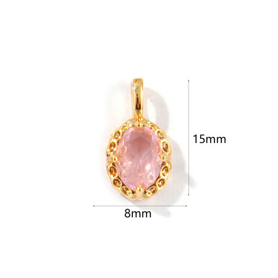 Image de 2 Pcs Breloques Pierres de Naissance Respectueux de la Nature en Laiton Plaqué Or Véritable 18K Ovale octobre à Strass Rose 15mm x 8mm