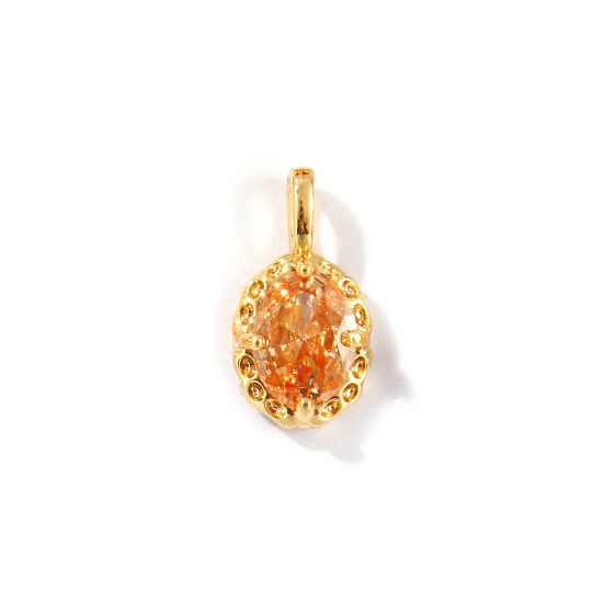 Image de 2 Pcs Breloques Pierres de Naissance Respectueux de la Nature en Laiton Plaqué Or Véritable 18K Ovale novembre à Strass Champagne 15mm x 8mm