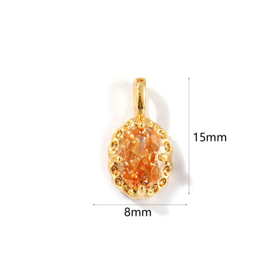Image de 2 Pcs Breloques Pierres de Naissance Respectueux de la Nature en Laiton Plaqué Or Véritable 18K Ovale novembre à Strass Champagne 15mm x 8mm