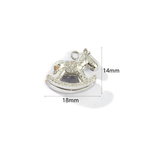 Immagine di 1 Pz Ecologico Ottone Ciondoli Vero Platino Placcato Cavallo in Legno 3D Trasparente Cubic Zirconiae 18mm x 14mm