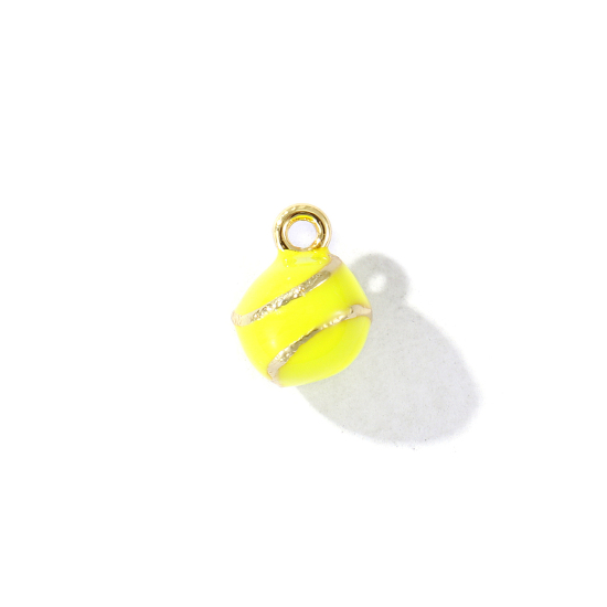 Bild von 2 Stück Messing Sport Charms 18K Vergoldet Fluoreszierend Gelb Emaille Tennisball 3D 9mm x 7mm