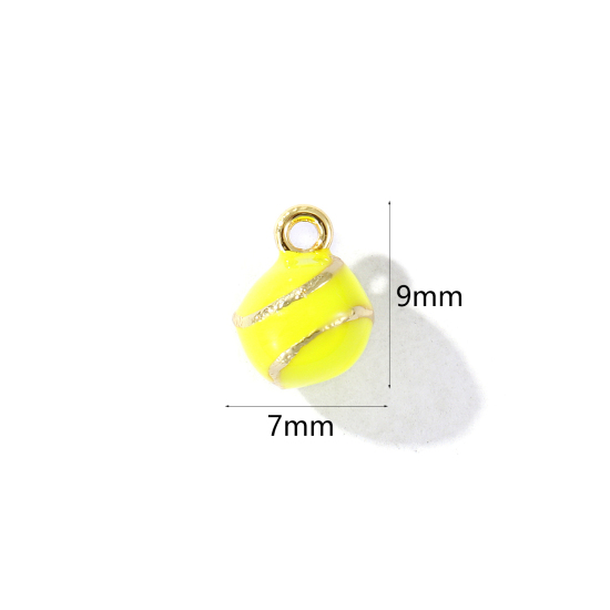 Bild von 2 Stück Messing Sport Charms 18K Vergoldet Fluoreszierend Gelb Emaille Tennisball 3D 9mm x 7mm