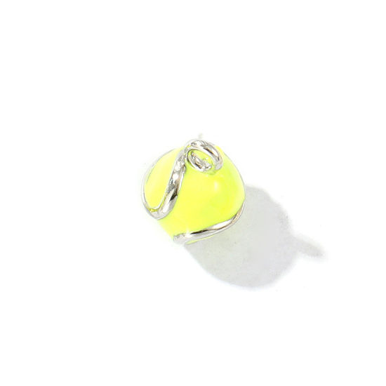 Bild von 2 Stück Messing Sport Charms Platin Plattiert Fluoreszierend Gelb Emaille Tennisball 3D 9mm x 7mm