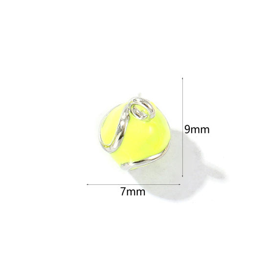 Bild von 2 Stück Messing Sport Charms Platin Plattiert Fluoreszierend Gelb Emaille Tennisball 3D 9mm x 7mm