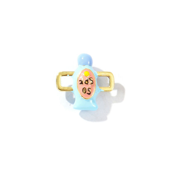 Immagine di 2 Pz Ottone Viaggio Pendenti Charms Connettori Placcato Oro 18K Multicolore Smalto Crema Solare 3D 17mm x 17mm