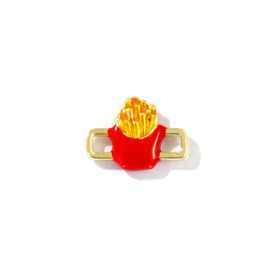Immagine di 2 Pz Ottone Pendenti Charms Connettori Placcato Oro 18K Rosso Smalto Patatine Fritte 3D 19mm x 14mm