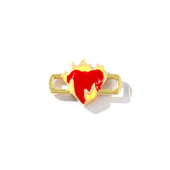 Immagine di 2 Pz Ottone Religione Pendenti Charms Connettori Placcato Oro 18K Rosso Smalto Ex Voto Cuore 3D 20mm x 13mm