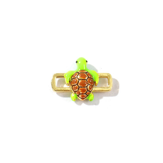 Immagine di 2 Pz Ottone Beniamino Contorno Pendenti Charms Connettori Placcato Oro 18K Verde Smalto Tartaruga 3D 19mm x 14mm