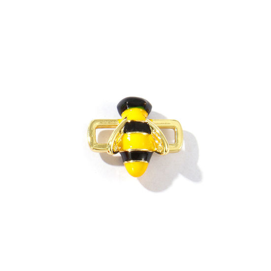 Immagine di 2 Pz Ottone Insetto Pendenti Charms Connettori Placcato Oro 18K Giallo Smalto Ape 3D 16mm x 14mm