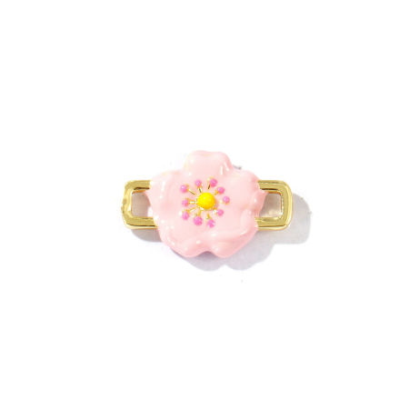 Bild von 2 Stück Messing Flora Kollektion Steckverbinder Charms Anhänger 18K Vergoldet Rosa Emaille Japanische Kirschblüte 3D 20mm x 13mm
