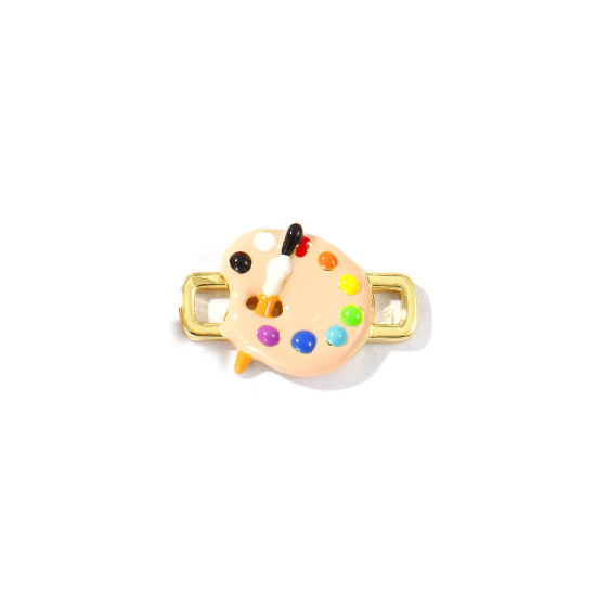 Immagine di 2 Pz Ottone Istituto Gioielli Pendenti Charms Connettori Placcato Oro 18K Multicolore Smalto Tavolozza & Pennello 3D 20mm x 13mm