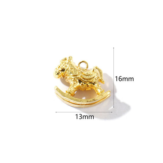 2 個 真鍮 チャーム 18Kゴールドメッキ 木馬 3D 16mm x 13mm、 の画像