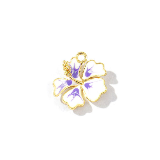 Imagen de 2 Unidades Latón Colección Flora Colgantes Chapado en Oro de 18K Blanco Esmalte Flor 16mm x 15mm