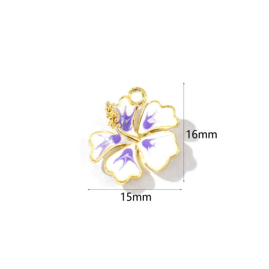 Imagen de 2 Unidades Latón Colección Flora Colgantes Chapado en Oro de 18K Blanco Esmalte Flor 16mm x 15mm