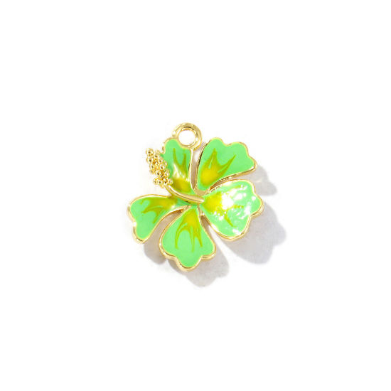 Imagen de 2 Unidades Latón Colección Flora Colgantes Chapado en Oro de 18K Verde Esmalte Flor 16mm x 15mm
