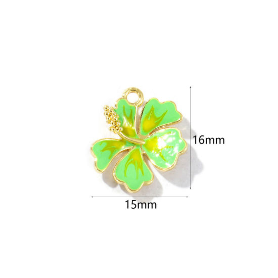 Imagen de 2 Unidades Latón Colección Flora Colgantes Chapado en Oro de 18K Verde Esmalte Flor 16mm x 15mm