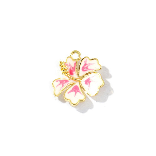 Imagen de 2 Unidades Latón Colección Flora Colgantes Chapado en Oro de 18K Beige como melocotón Esmalte Flor 16mm x 15mm