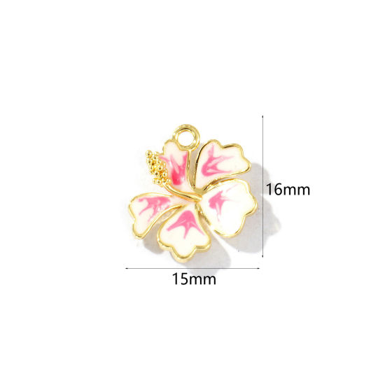 Imagen de 2 Unidades Latón Colección Flora Colgantes Chapado en Oro de 18K Beige como melocotón Esmalte Flor 16mm x 15mm