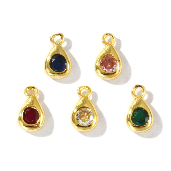 Bild von 5 Stück Messing Geometrisch Charms 18K Vergoldet Tropfen Mix Farben Strassstein 7.5mm x 4mm
