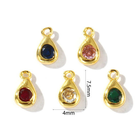 Bild von 5 Stück Messing Geometrisch Charms 18K Vergoldet Tropfen Mix Farben Strassstein 7.5mm x 4mm
