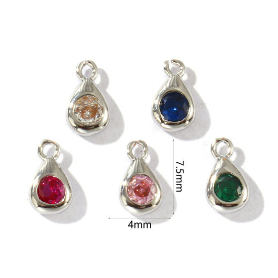 Bild von 5 Stück Messing Geometrisch Charms Platin Plattiert Tropfen Mix Farben Strassstein 7.5mm x 4mm