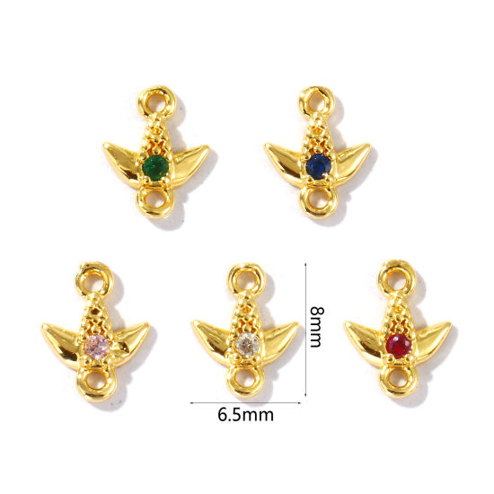 Bild von 5 Stück Messing Flora Kollektion Steckverbinder Charms Anhänger 18K Vergoldet Blätter Mix Farben Strassstein 8mm x 6.5mm