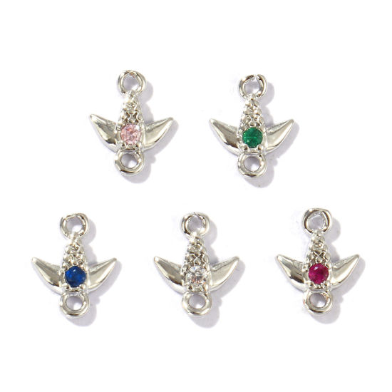 Bild von 5 Stück Messing Flora Kollektion Steckverbinder Charms Anhänger Platin Plattiert Blätter Mix Farben Strassstein 8mm x 6.5mm