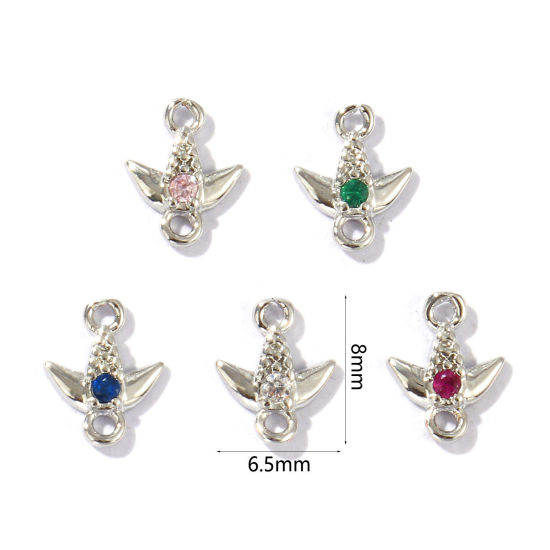 Bild von 5 Stück Messing Flora Kollektion Steckverbinder Charms Anhänger Platin Plattiert Blätter Mix Farben Strassstein 8mm x 6.5mm