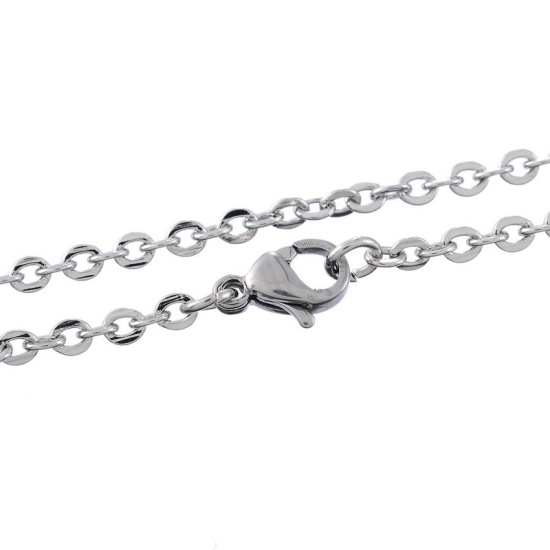 Picture of 304 Stainless Steel Jewelry Link Cable Chain Necklace Silver Tone 60cm(23 5/8") long, Chain Size: 3x2.5mm(1/8"x1/8"), 1 Piece