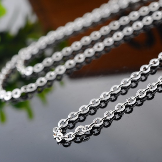 Picture of 304 Stainless Steel Jewelry Link Cable Chain Necklace Silver Tone 65cm(25 5/8") long, Chain Size: 3x2.5mm(1/8"x1/8"), 1 Piece