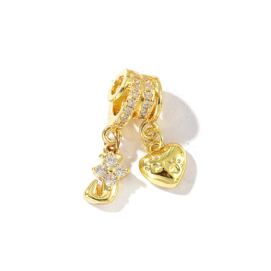 1 個 真鍮 キャピタルレター チャーム 18Kゴールドメッキ ハート 文字「 J 」 クリア ジルコン 23mm、 の画像