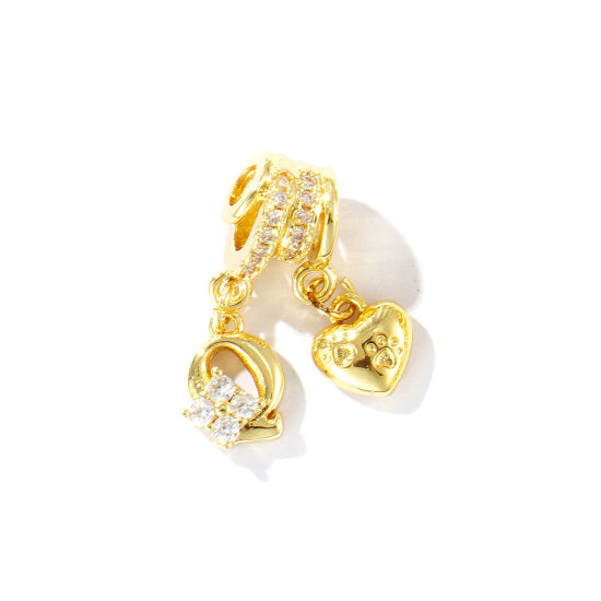 1 個 真鍮 キャピタルレター チャーム 18Kゴールドメッキ ハート 文字「 Q 」 クリア ジルコン 23mm、 の画像