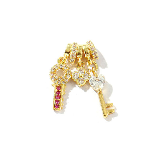 Bild von 1 Stück Messing Charms 18K Vergoldet Blumen Klar Kubischer Zirkon 24mm