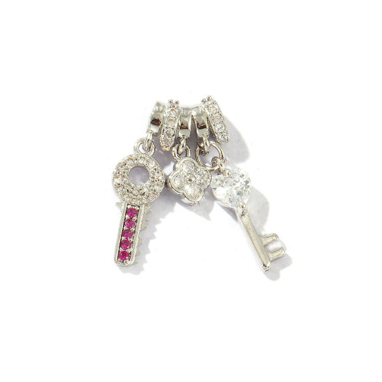 Bild von 1 Stück Messing Charms Platin Plattiert Blumen Klar Kubischer Zirkon 24mm