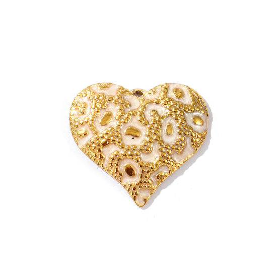 Image de 1 Pièce Pendentifs en 304 Acier Inoxydable Placage Sous Vide PVD Écologique Imperméable Anti-ternissement Hypoallergénique La Saint Valentin Plaqué Or Véritable 18K Rose Clair Émail Cœur Léopard Perlaire 3.7cm x 3.4cm