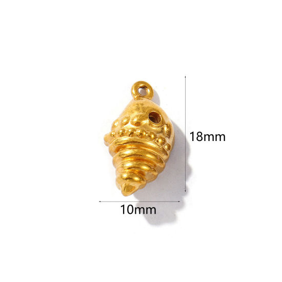 2 個 エコフレンドリー PVD真空メッキ 304ステンレス鋼 チャーム 18Kゴールドメッキ 巻き貝 透かし 18mm x 10mm、 の画像